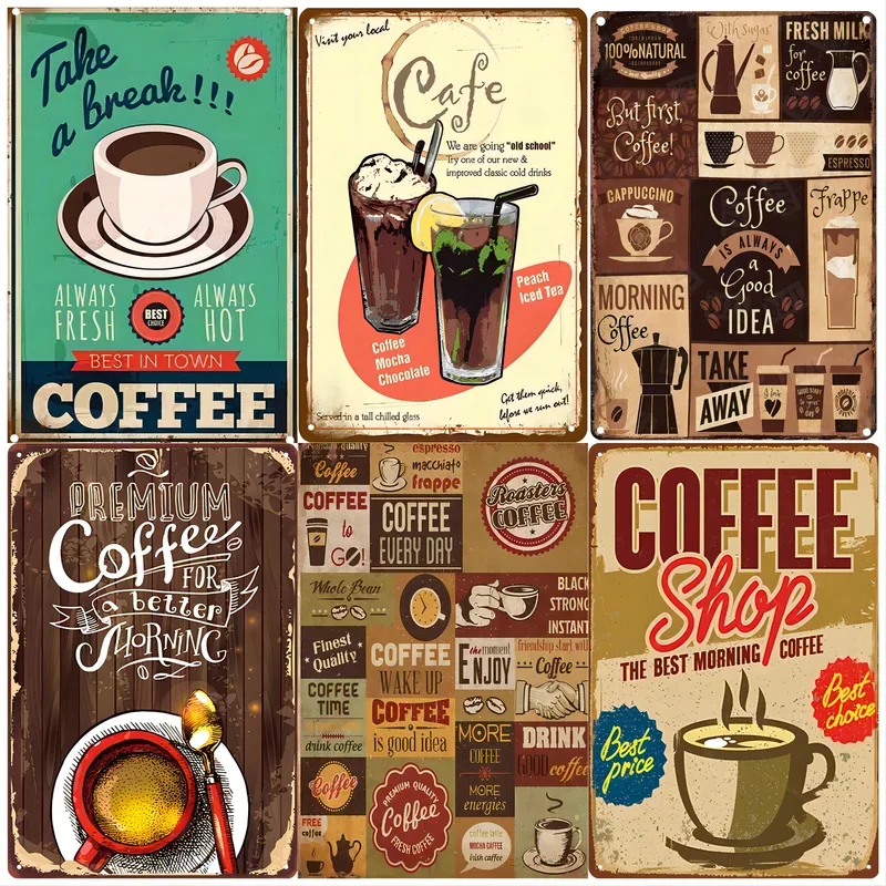 

Metal Wall Art with Coffee Theme Tin Signs Vintage Retro Decor for Living Room,Coffee Shop,Bedroom,or Cafe metal signs vintage