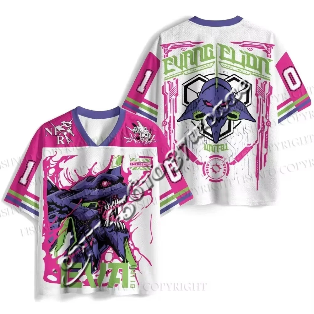 New Universal Exclusive Design Neon Genesis Evangelion Anime Mesh Hockey Jersey Style Oversized Short Sleeve Tee FamilyMatching