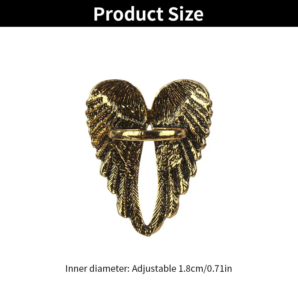 Accessori moda Regalo Punk Donna Uomo Anelli singoli in metallo retrò Anello con ali d'angelo a forma di cuore grande