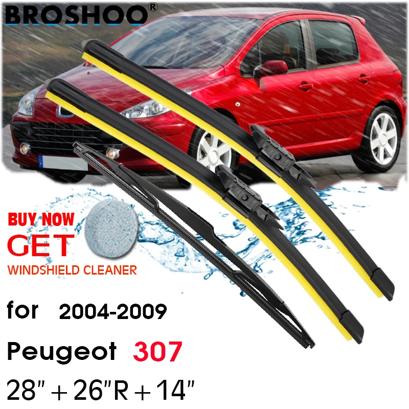 

BOOSHOO Car Wiper Silicon Refill Front Rear Wiper Blades Set 28"+26"R+14" For Peugeot 307 2004-2009 Front Rear Window Windshield