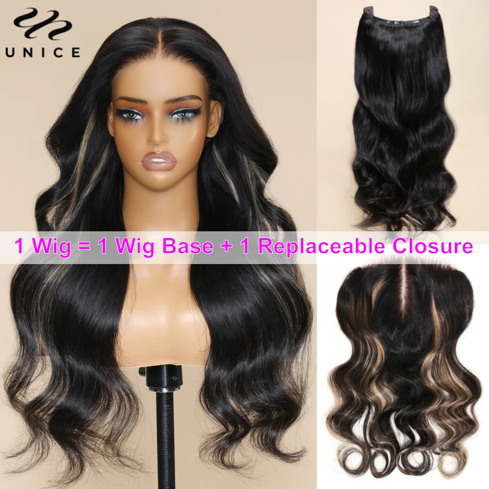 UNICE Magic Lace Wig With Replaceable 7x5 Lace Closure Pre Cut Pre Bleached Body Wave Glueless Wig Human Hair Ready To Wear