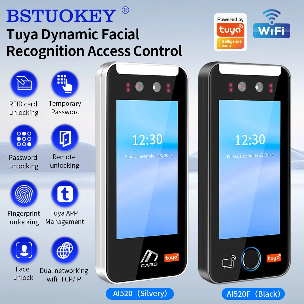 Supports Tuya App Wifi Dynamic Face Time Attendance Access Control Biometric Fingerprint Facial Recognition Door Lock Control