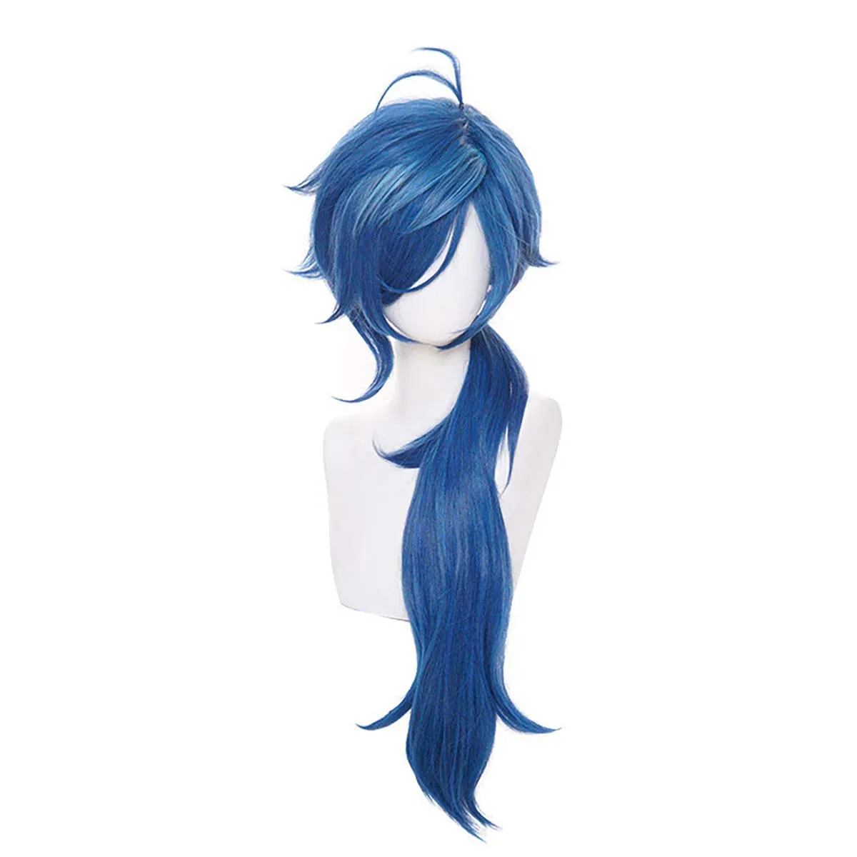 Male Game Genshin Impact Kaeya Blue Long Curly Ponytail Wig
