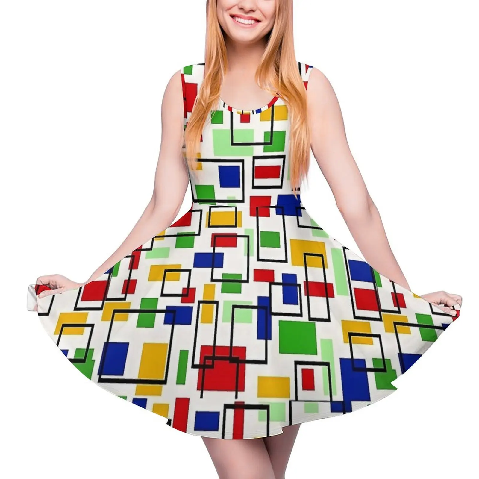 Colorful Mondrian Print Dress  Casual Dresses Female Night Club Skate Dress Summer Custom Vestidos 3XL 4XL 5XL