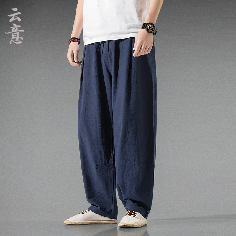 

Свободные брюки из чистого хлопка большого размера для тай-чи, тренировочные брюки для боевых искусств, длинные брюки с широкими штанинами, повседневная молодежная одежда