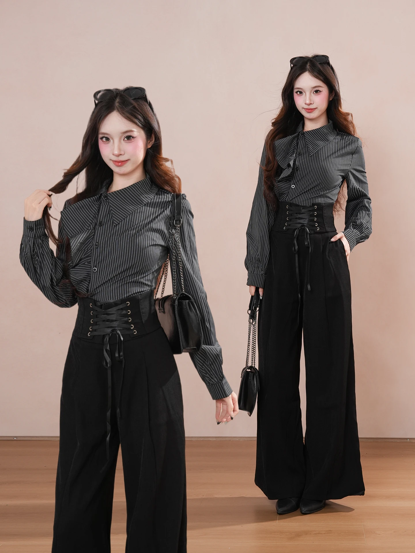 Forest Dark Gothic Style Black Shirt Wide Leg Pants Set Women's Autumn Fashion Sensation Small Audience Two Piece Set