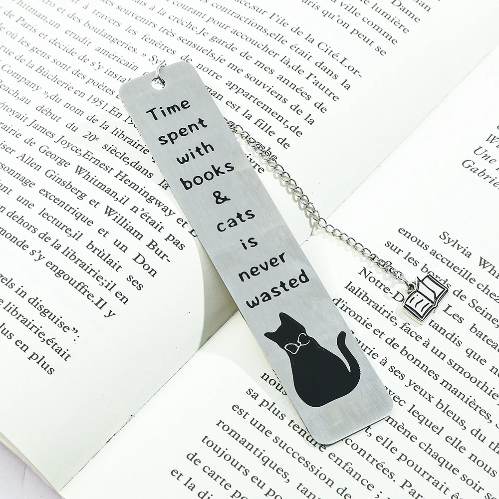 Cute Kitten Stainless Steel Bookmark - Kitten Pattern with Book Pendant - Pet Pendant for Cat Lovers, Reading Tag for Readers