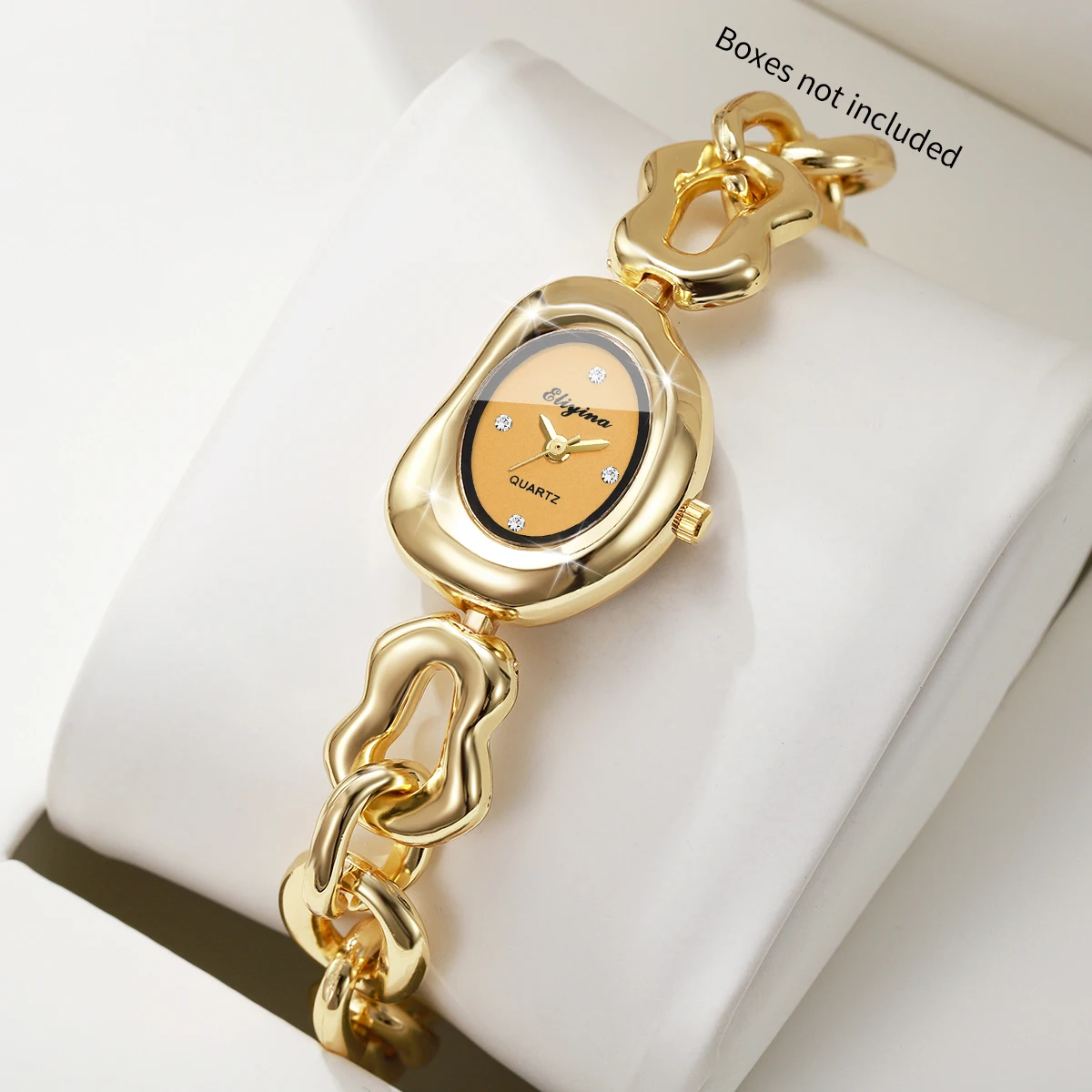Fashion Cheese DIal Women Watches Elegant Gold Chain Bracelet Strap Quartz Wristwatches Clock Relogio Feminino (Without Box）