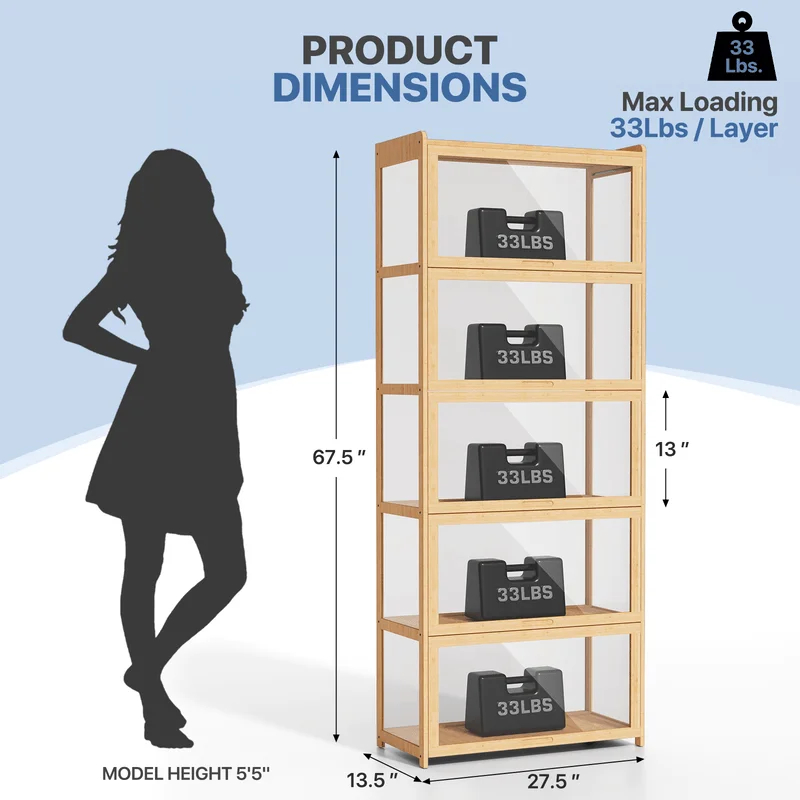 Display Cabinet with Acrylic Doors, 5-Tier Curio Cabinet for Collectibles, Display Case Showcase for Living Room, Office