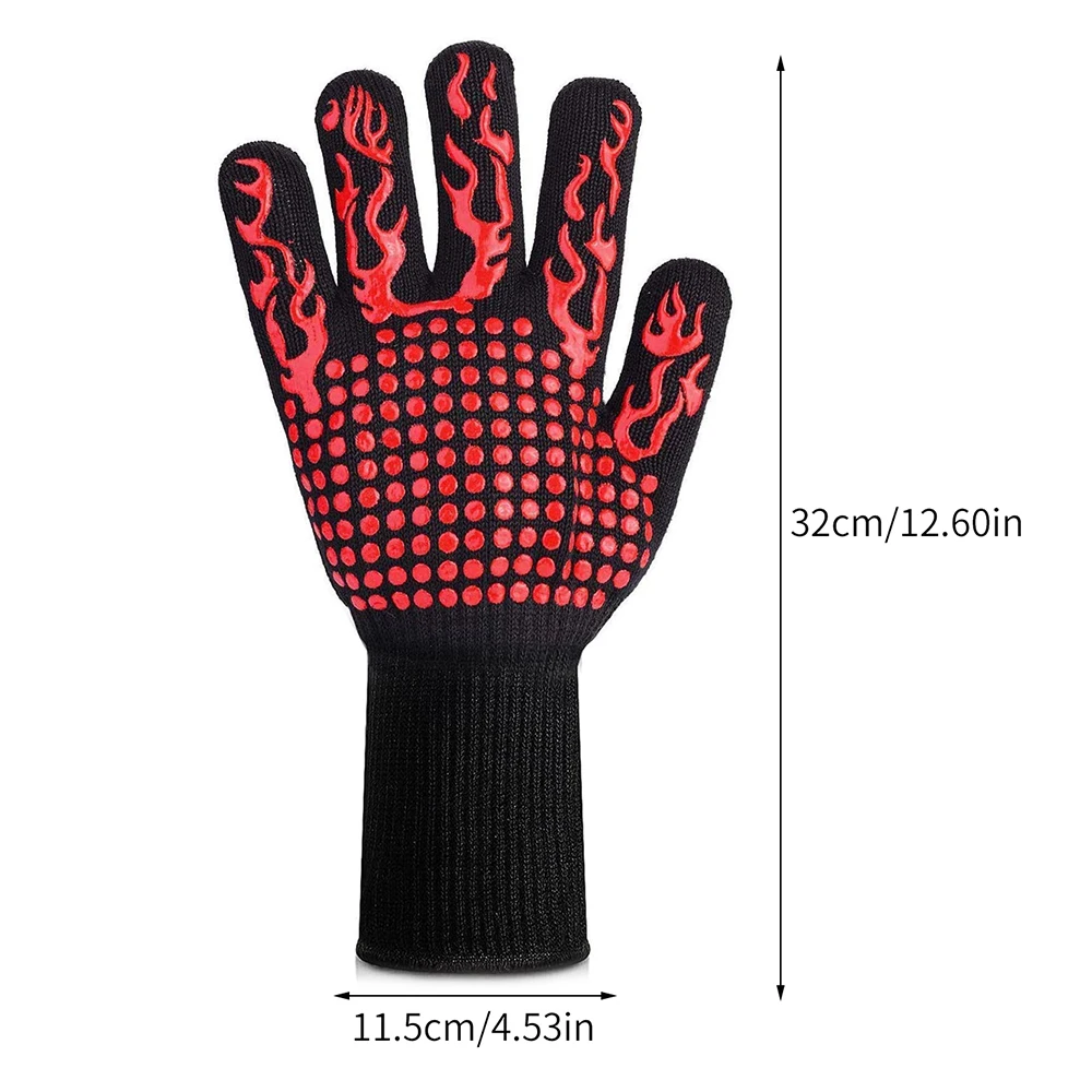 BBQ Grill Gloves High Temperature Resistance Kitchen Microwave Oven Mitts 500 800 Degree Fireproof Non-Slip Barbecue Gloves