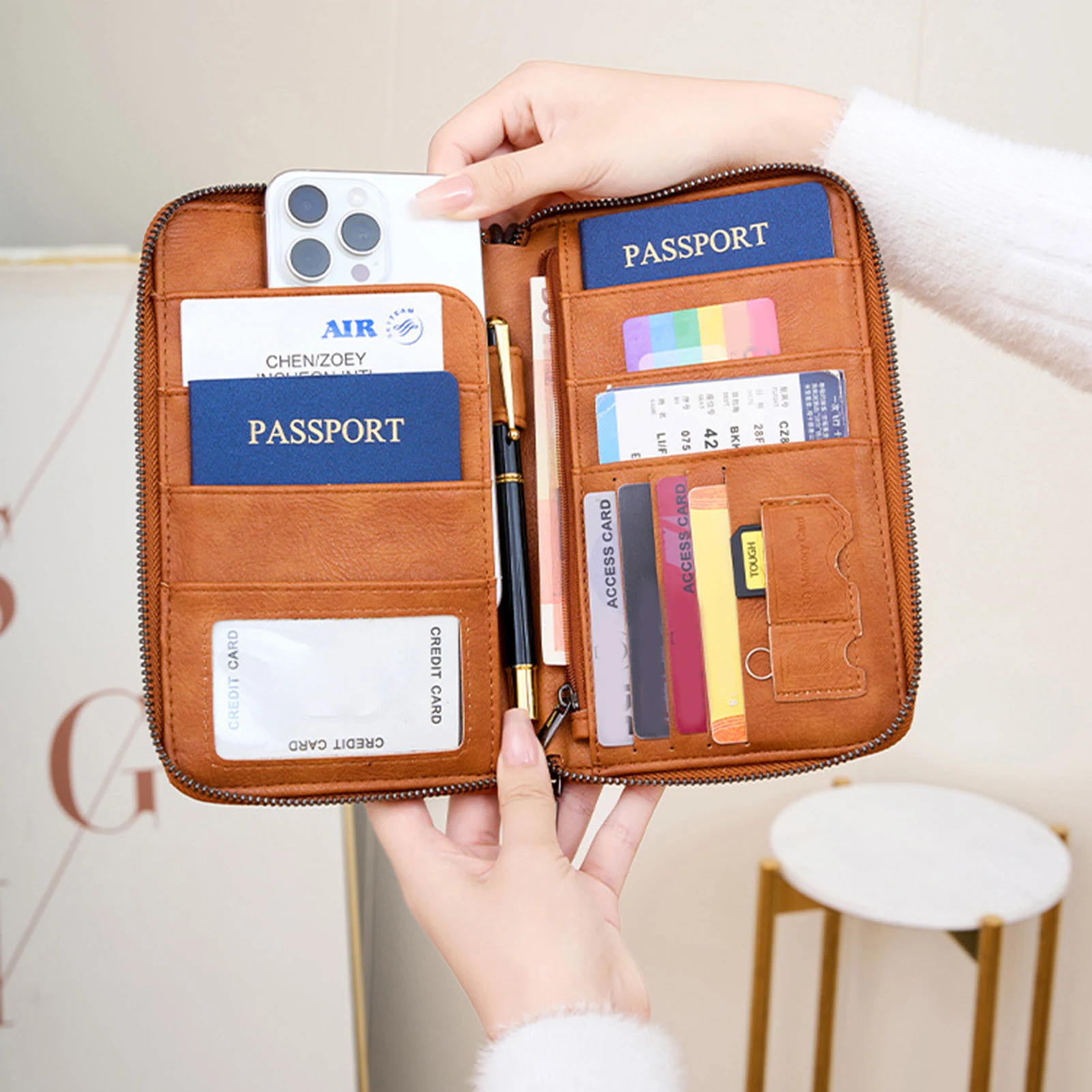 Portable Family Passport Holder Portable & Waterproof Travel Passport Holder Bag for Cards Boarding Pass Money
