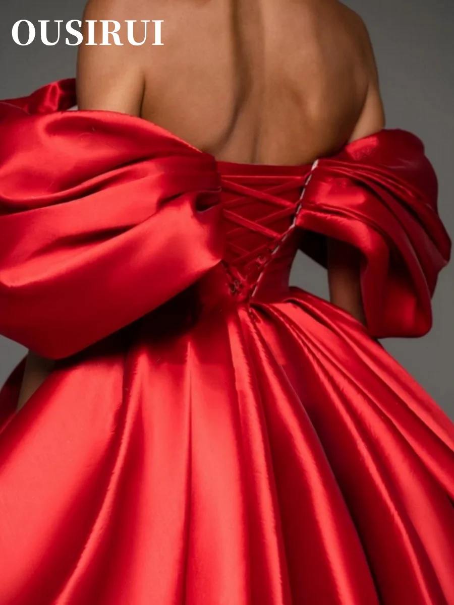 Evening Gowns Girl Pleat Party Dress Short Prom Dress Red Off The Shoulder Above Knee Satin Formal Vestidos De Graduación