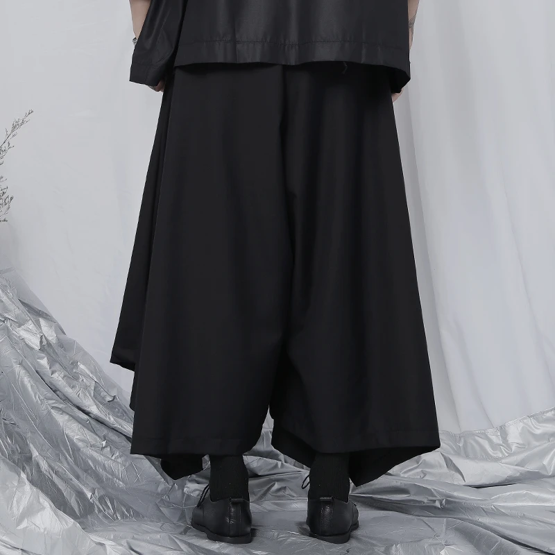 Men\'s Irregular Hem Nine Point Pants New Casual Pants Japanese Fashion Niche Loose Large Wide Leg Skirt Autumn Pants