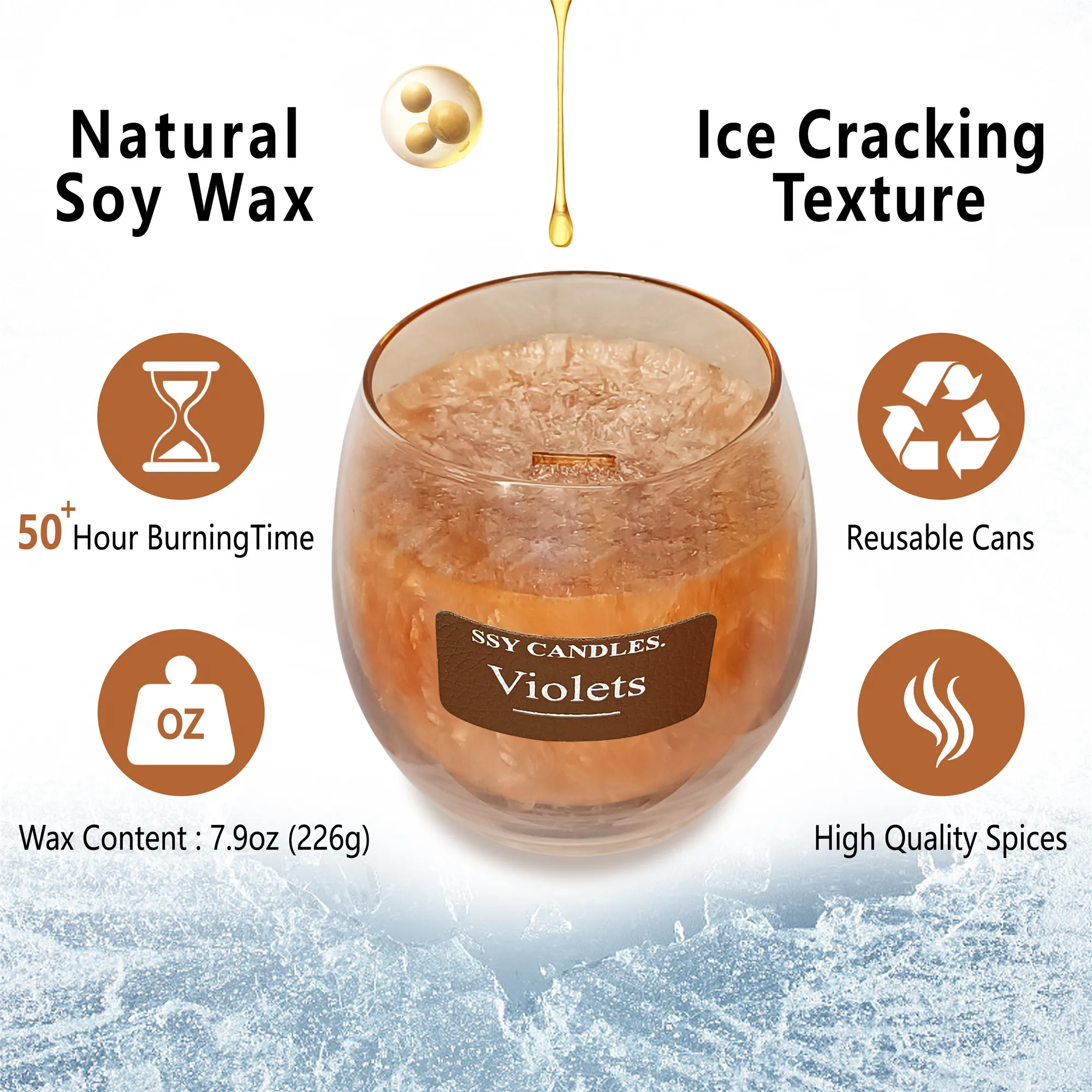 Glass Aroma Candle Long-lasting fragrance Smokeless Handmade Soy Wax Aroma Candle Indoor Aroma Creative Gift Candle