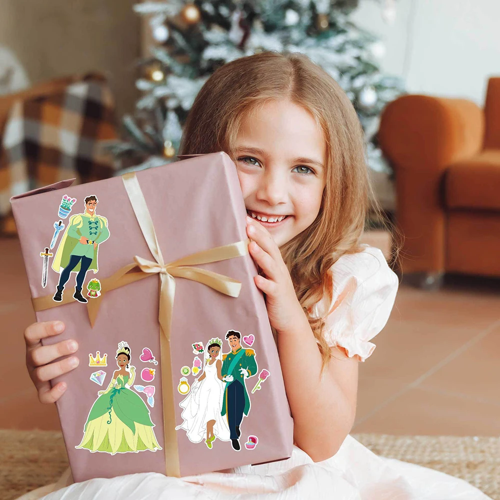 8/16 fogli Disney Tiana Princess Make a Face Puzzle Stickers The Princess and the Frog Kids Game divertente assemblare Jigsaw Toys Gift