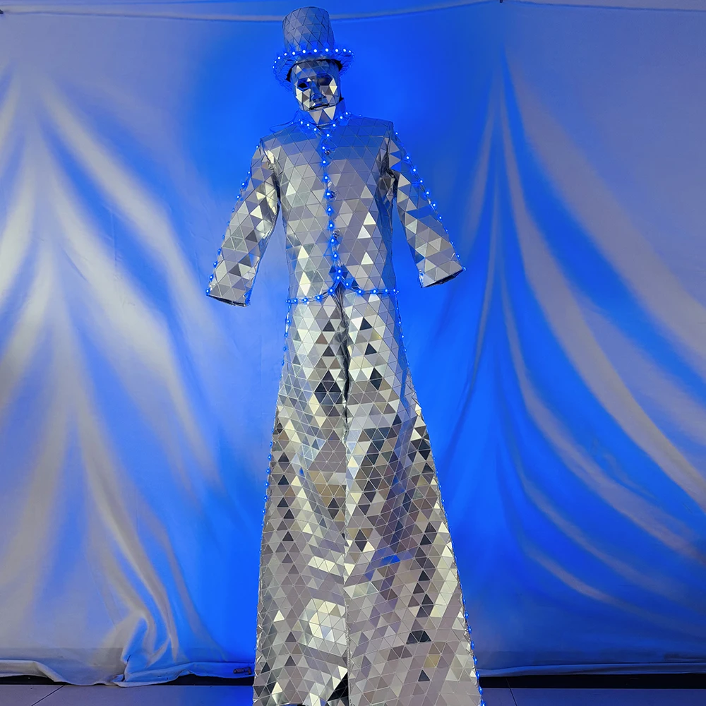 بدلة زي مرآة LED تضيء مرايا مخيطة يدويًا لمرحلة الهذيان الهالوين DJ Show ديسكو حفلة الرقص - عاكسة لامعة