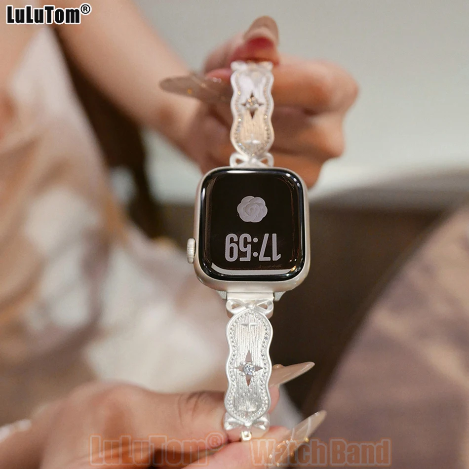 Star Zircon Watch Bands for Apple Watch 11 10 9 8 7 6 5 4 3 SE Ultra 2 Women Metal Strap Iwatch Series 38 40 41 42 44 45 46 49mm