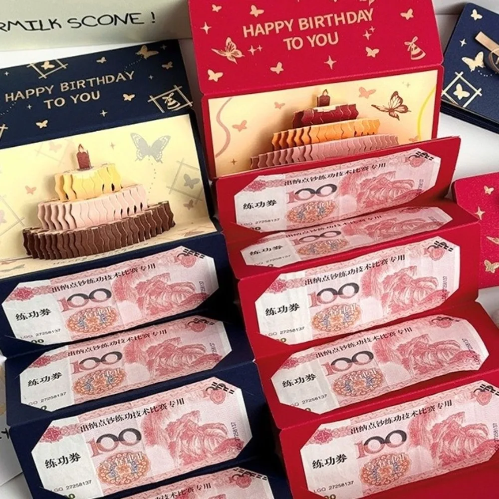 Butterfly Cutout 6 Slots Birthday Red Packet Music Function Paper Craft Pop Up Birthday Card Colorful Cake LED Light