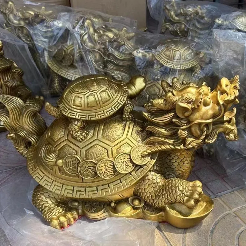 Brass Ornament Wealth Return, Mother and Child Copper Treasure Basin, Dragon Turtle Decoration for Shop