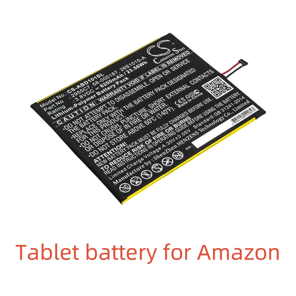 Li-Polymer Tablet battery for Amazon,3.8V,6200mAh,Kindle Fire HD 10.1 Kindle Fire HD 10.1 7th SL056ZE,58-000187 26S1015-A