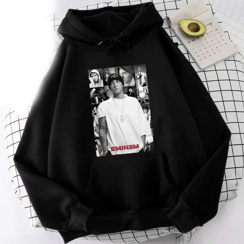 Rapper masculino e feminino Eminem com capuz de manga comprida, pulôver simples, moletom grande, rua Harajuku, moda, novo