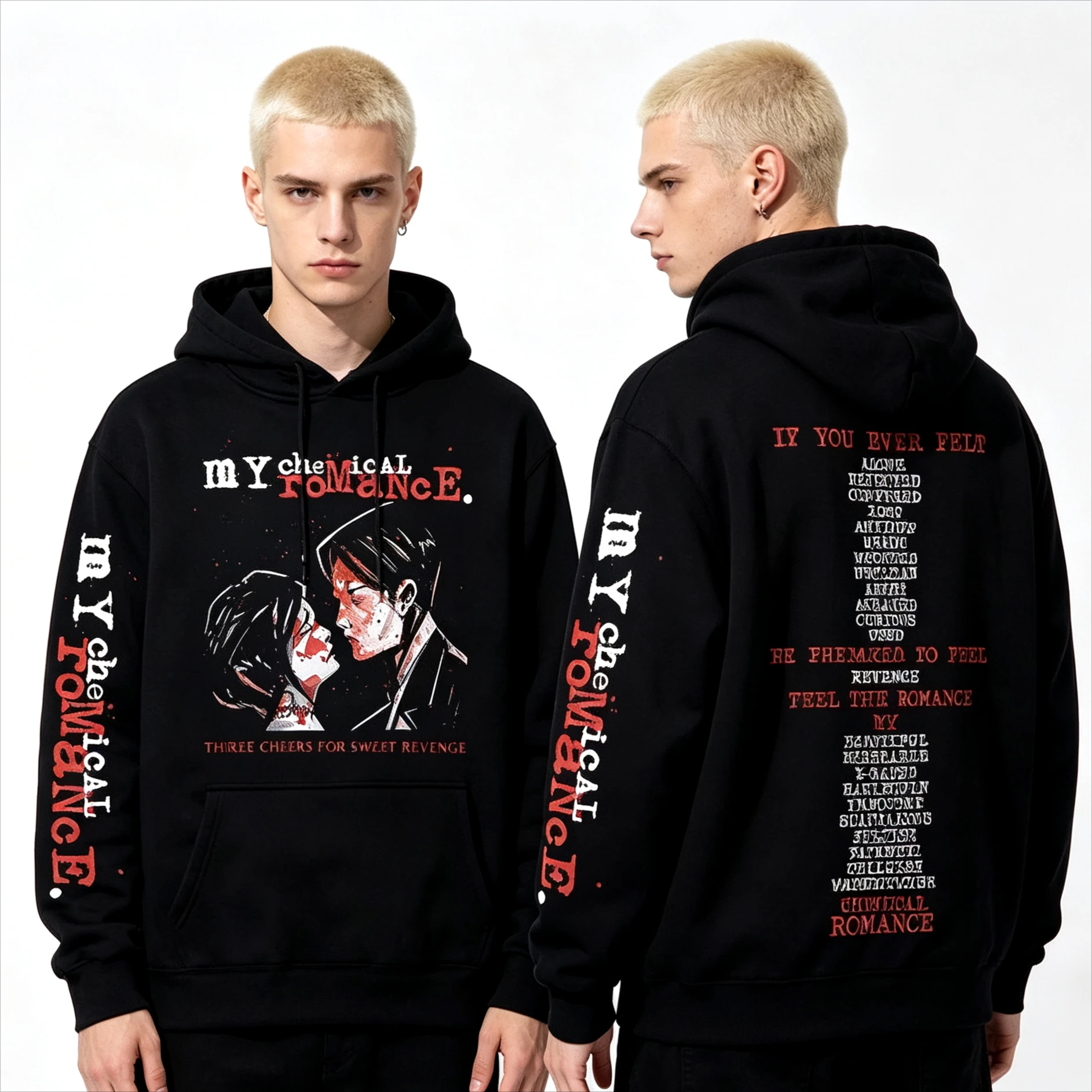 Heißer Verkauf Rockband My Chemical Romance Hoodie Y2K Unisex Vintage Band Rücken-Print Sweatshirt Weicher Pullover Street Fashion Outfits