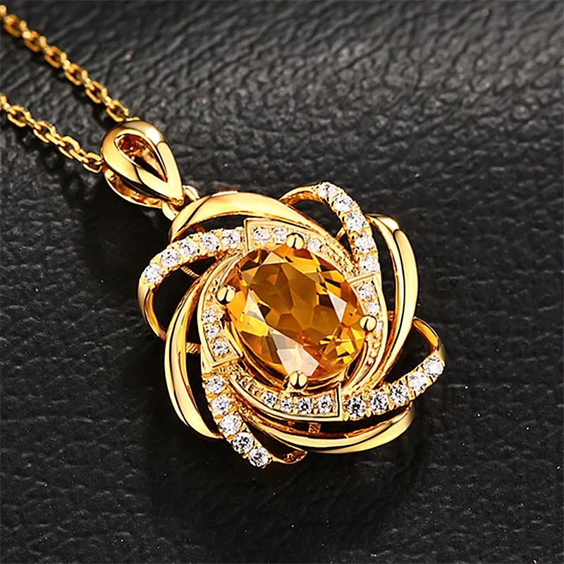 Real 18K Gold 2 Carats Topaz Pendant Women Luxury Yellow Gemstone 18 K Gold Necklace Crystal Jewelry Pendant Womens Accessoires