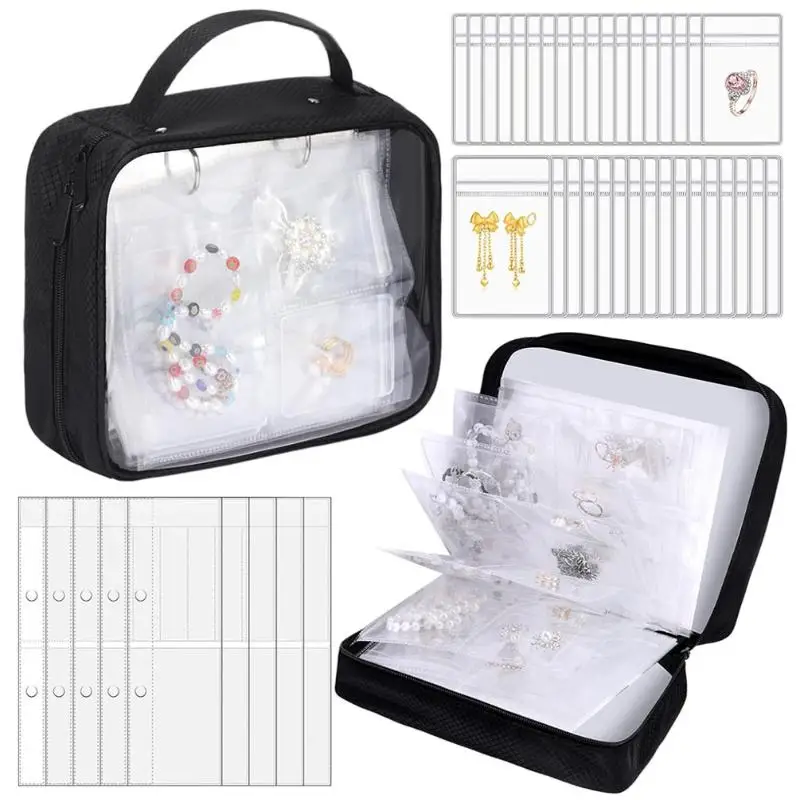 Transparent Jewelry Organizer Book 84 Slots Portable Zipper Storage Case Travel Bag for Rings Earrings Necklaces
