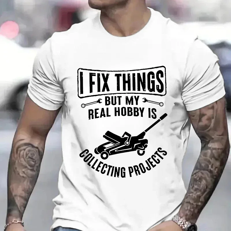 Men\'s Mechanic Funny Tee Shirt I Fix Things Collecting Objects Humor Tshirts for Him Garage Job Occupational Mechanics Tee Tops