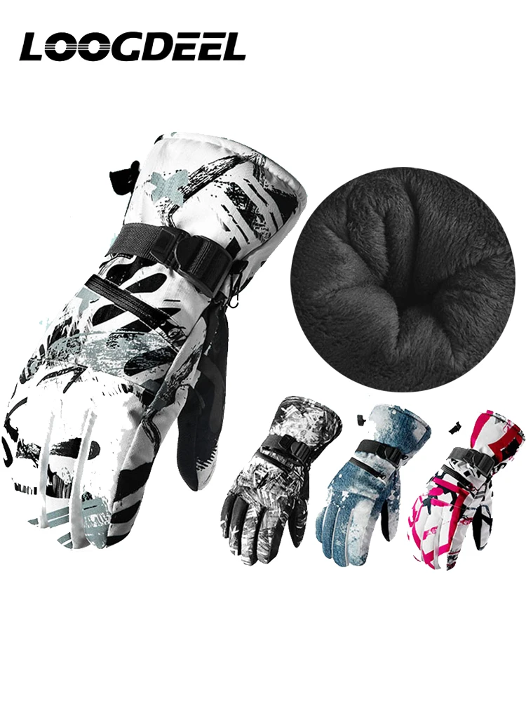 AliExpress NONE LOOGDEEL Fleece Warm Snow Gloves Unisex Snowboard Ski Gloves PU Leather Non-slip Touch Screen Waterproof Motorcycle Cycling