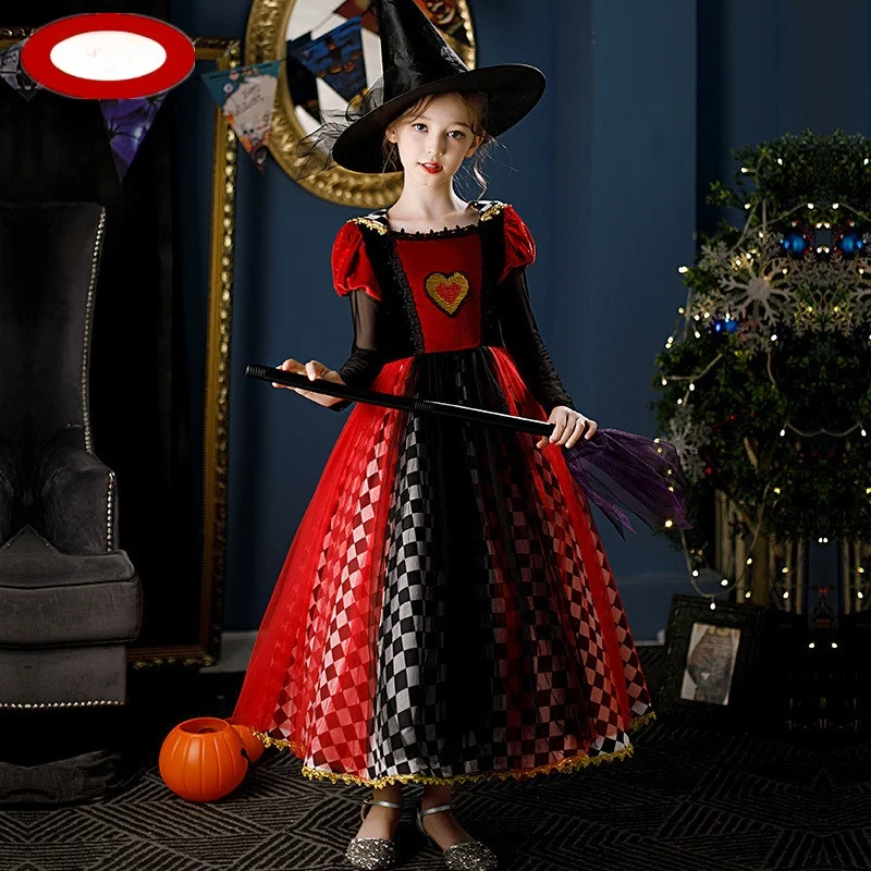 Alice in Wonderland Cosplay Costume Red Heart Queen Stage Performance loween Children's Outfit Polyester Fiber 00%