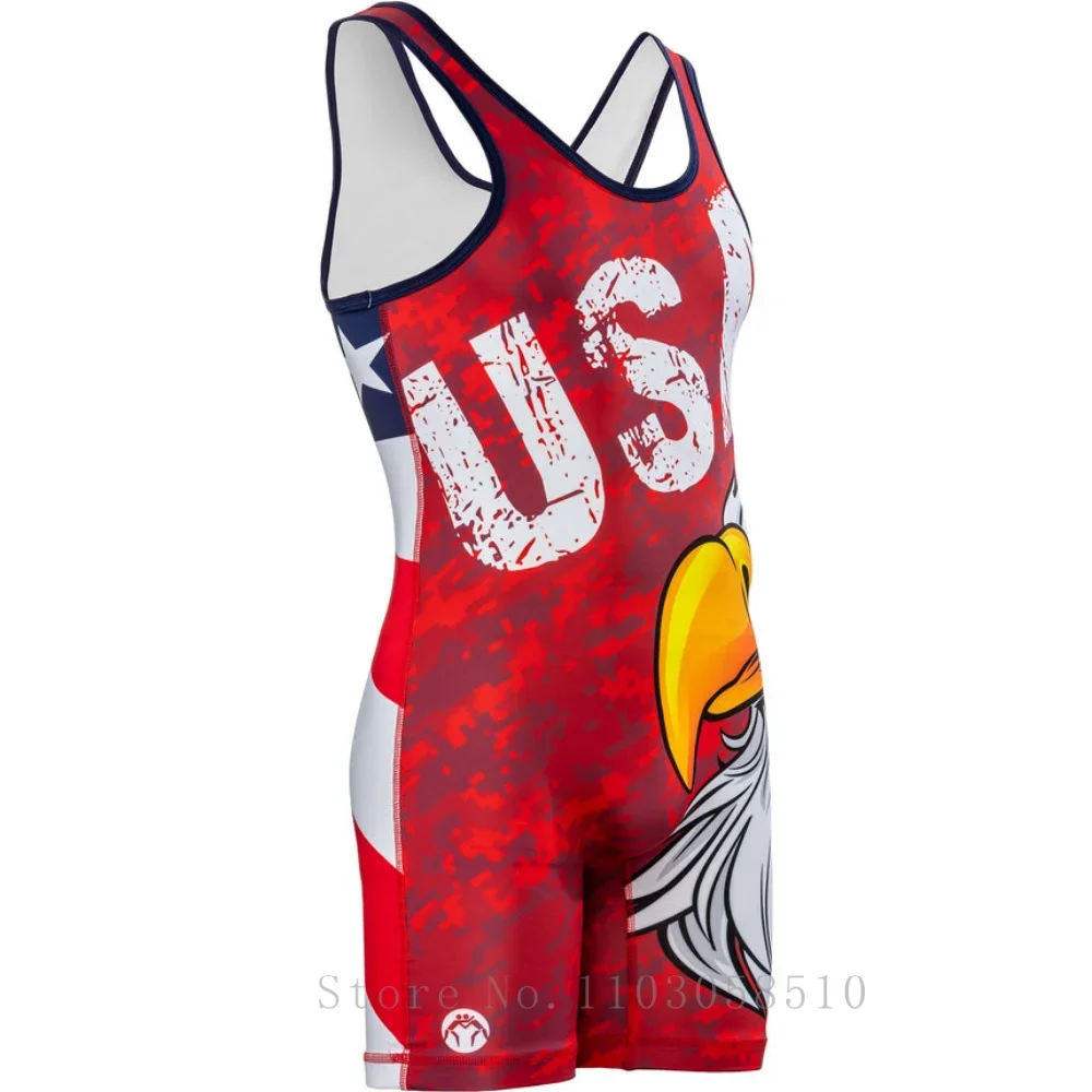 Freestyle One Piece Wrestling Suit Men's Professional Competition Training One-Piece Weightlifting Clothes Male Running Wear