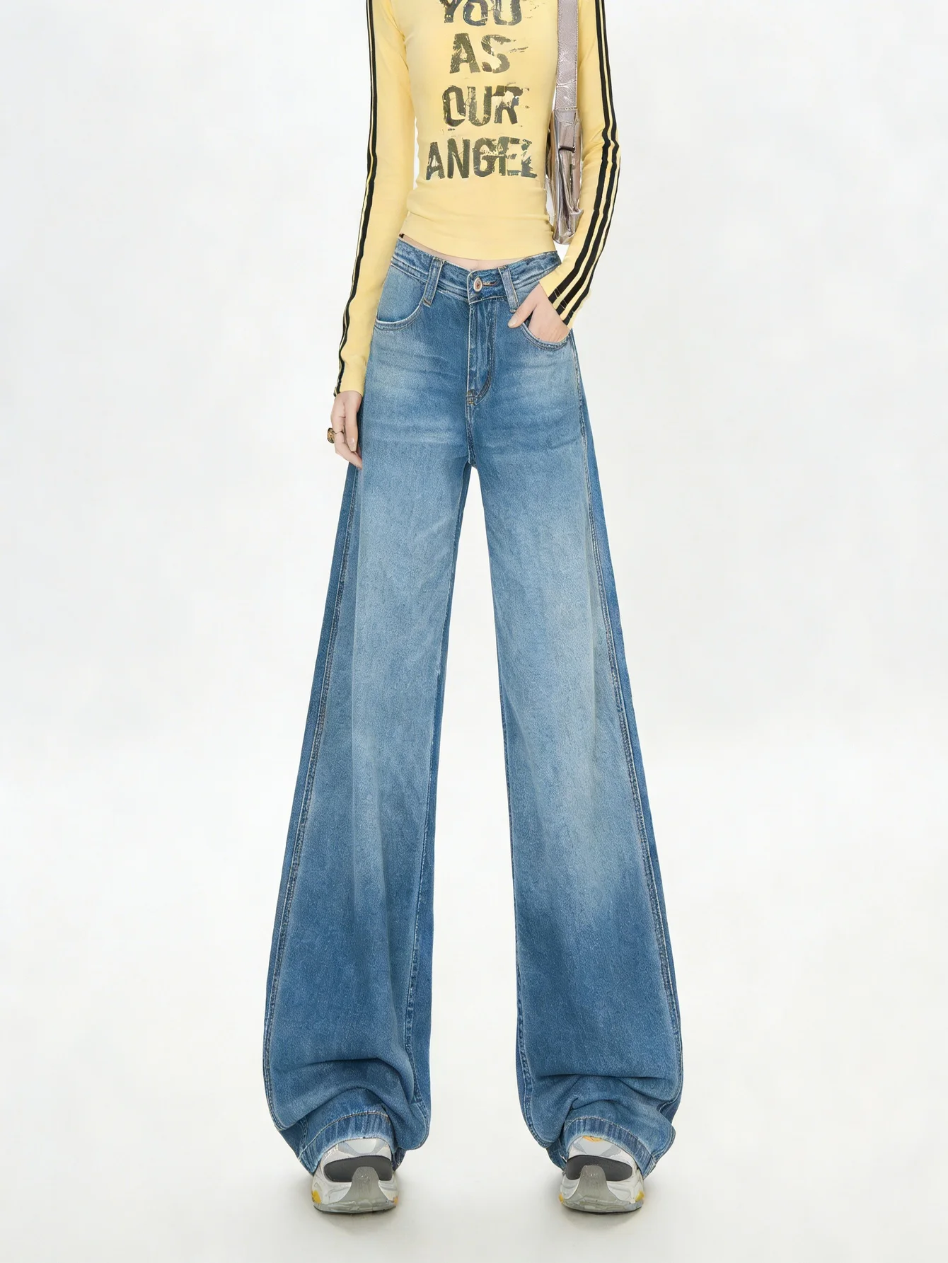 Y2K Original Loose Blue Jeans For Man Drip Unisex Streetwear Denim No accessories or belts included