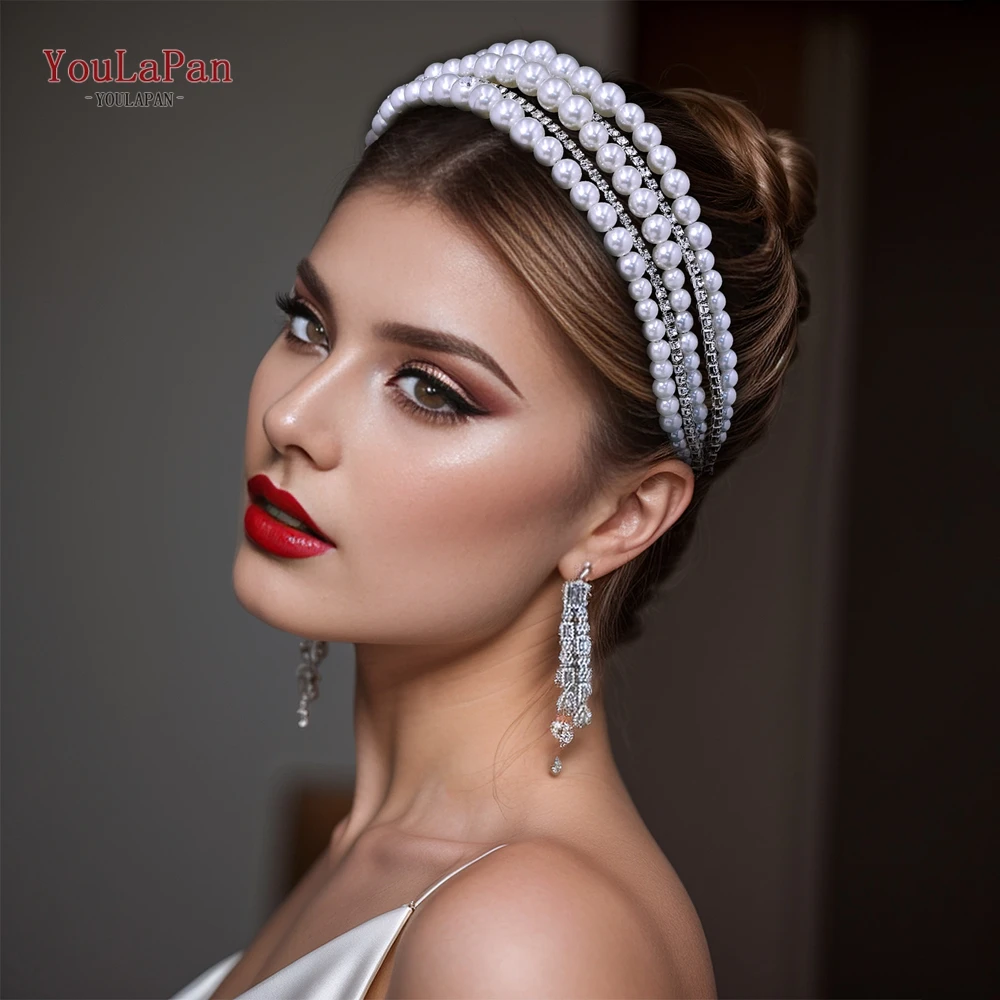 

TOPQUEEN Wedding Bridal Pearl Hairband Bridal Hair Accessories Women Fashion Rhinestone Headband Banquet Party Headwear HP724