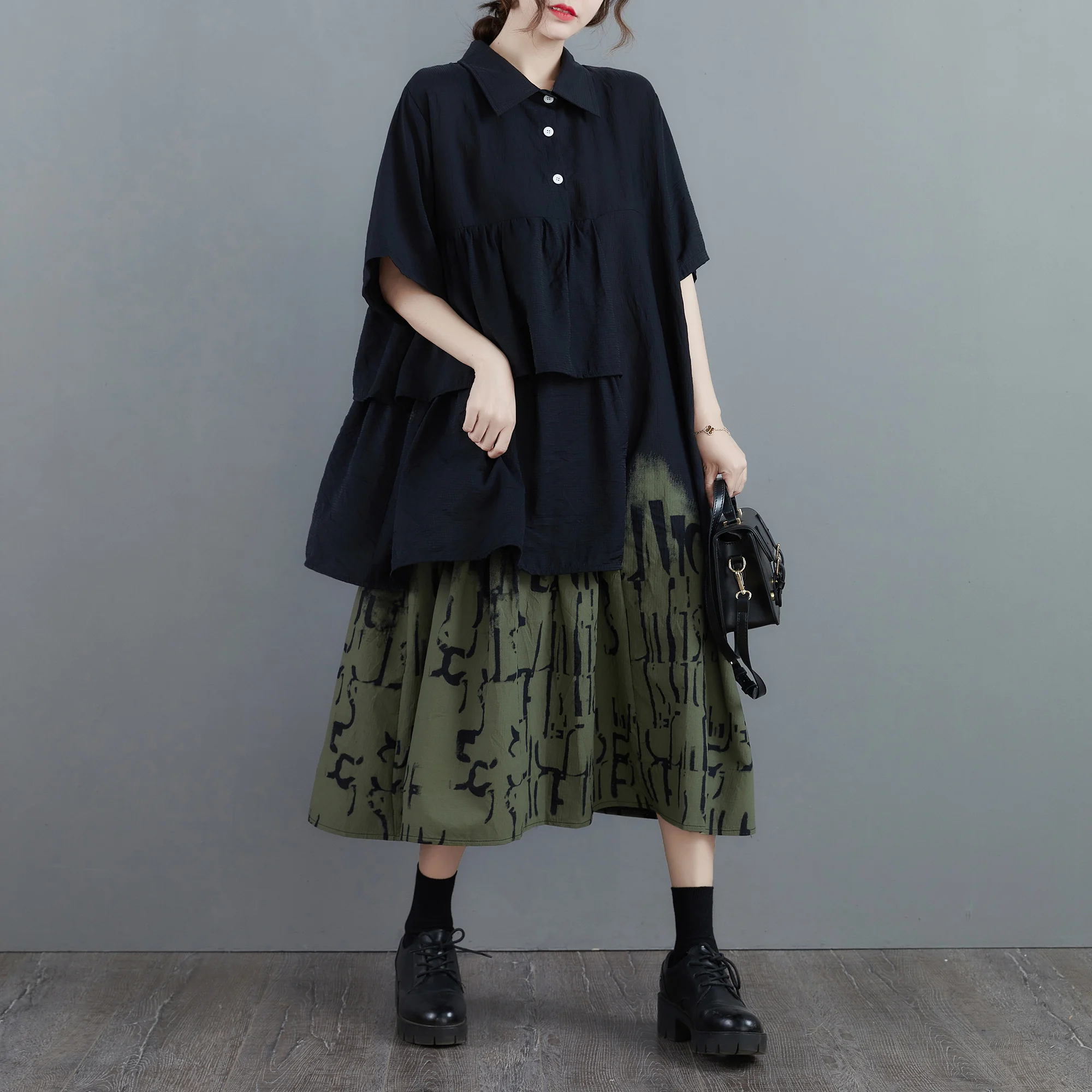 تنورة نسائية صيفية فضفاضة ميدي دكتور مرقعة تغطي البطن مكونة من قطعتين من القطن مطبوع عليها زهور تنورة على شكل حرف a للتنقل