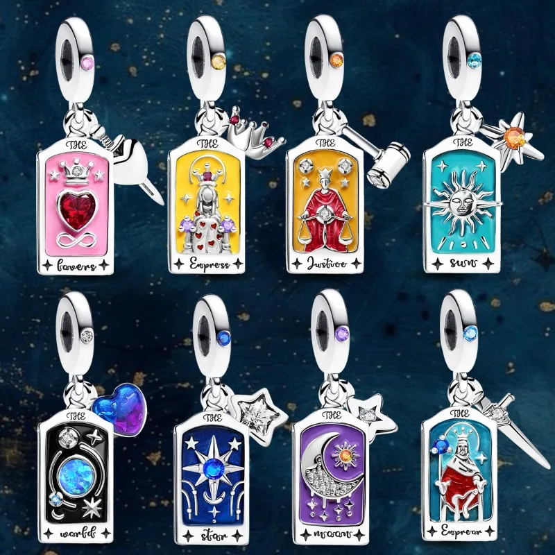 925 Sterling Silber Mysteriöse Mode-Tarotkarten-Serie Charms Perlen Passend für Original-Armbänder Feiner Schmuck Geschenk