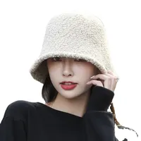 2024 new bucket hat female lamb wool basin Korean version tide Japanese retro autumn and winter knitted bucket hat tide