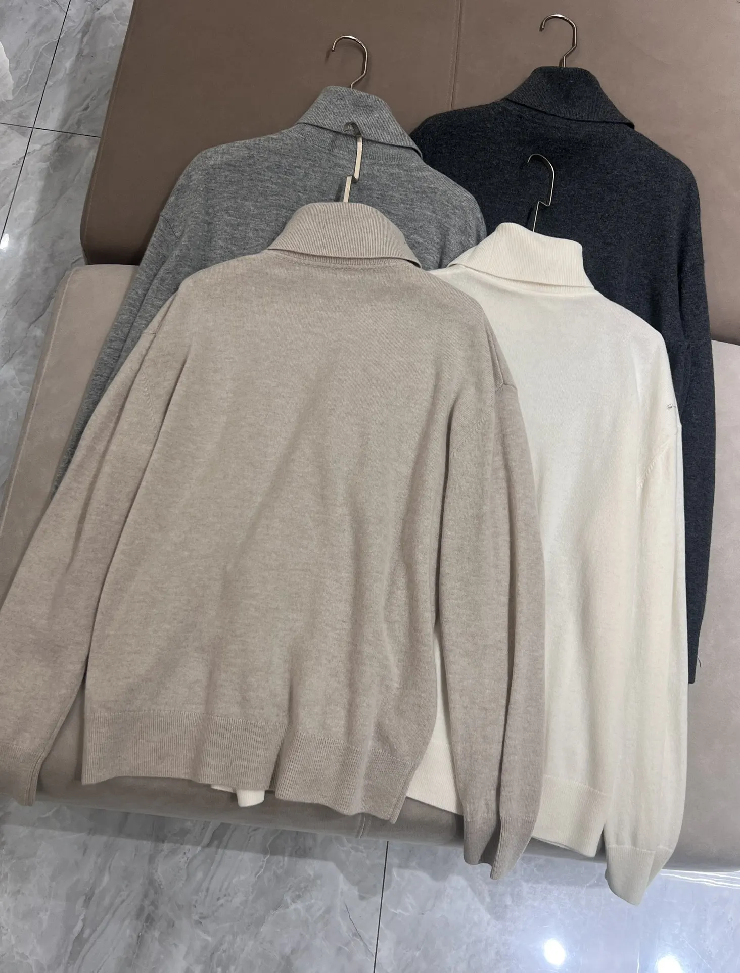 Jersey de cuello alto de Cachemira para mujer, Jersey de punto de manga larga, suéter de fondo, otoño