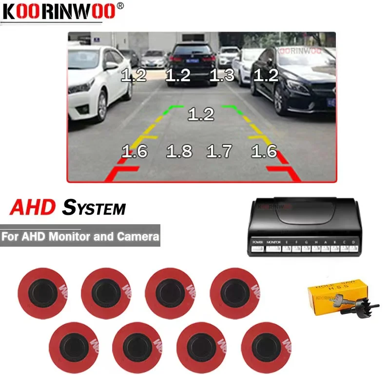 Cars Electronic Parktronic Accessories Flat 16.5 MM Front Reversing Radar Detector 8 Sensors Kit For AHD System Vehicle Parking