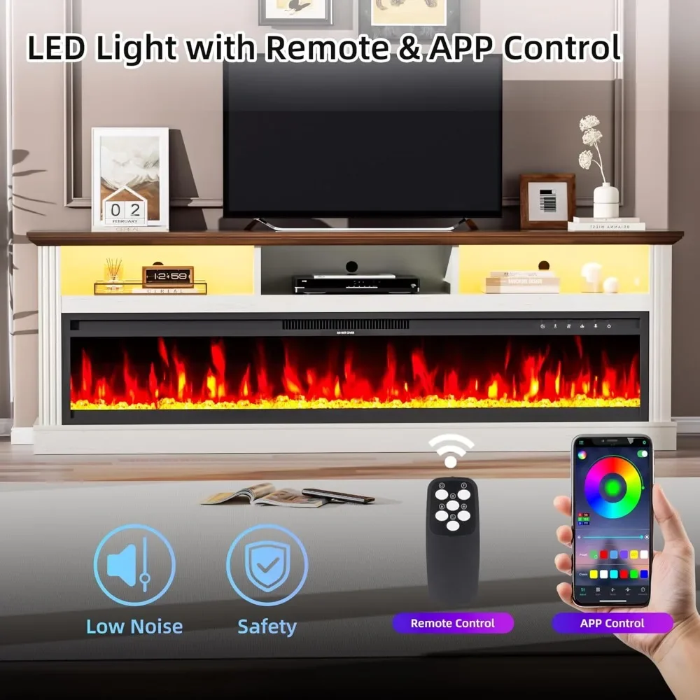 Suporte de TV de mídia moderno de 58" com lareiras de 52" Armários de armazenamento para centro de entretenimento com luz LED para casa