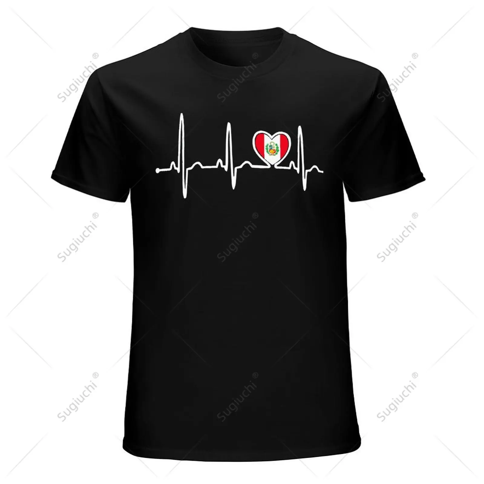Unisex Men Peru Flag Electrocardiogram Heart Tshirt Tees T Shirts Women Boys 100% Cotton T-Shirt image 3