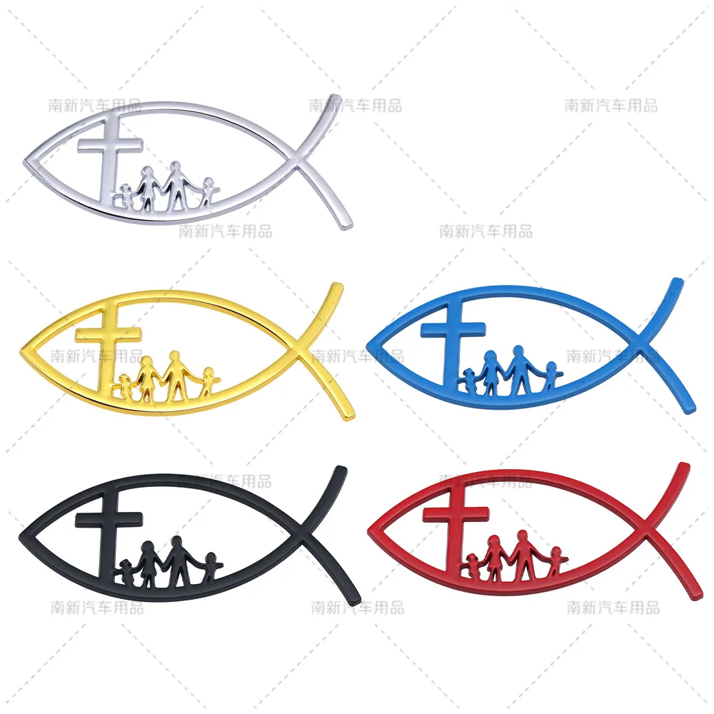 Car Styling 3D Metal Christian Jesus Fish Symbol Logo Decal Universal Car Body Window Truck Emblem Badge Decoration Sticker