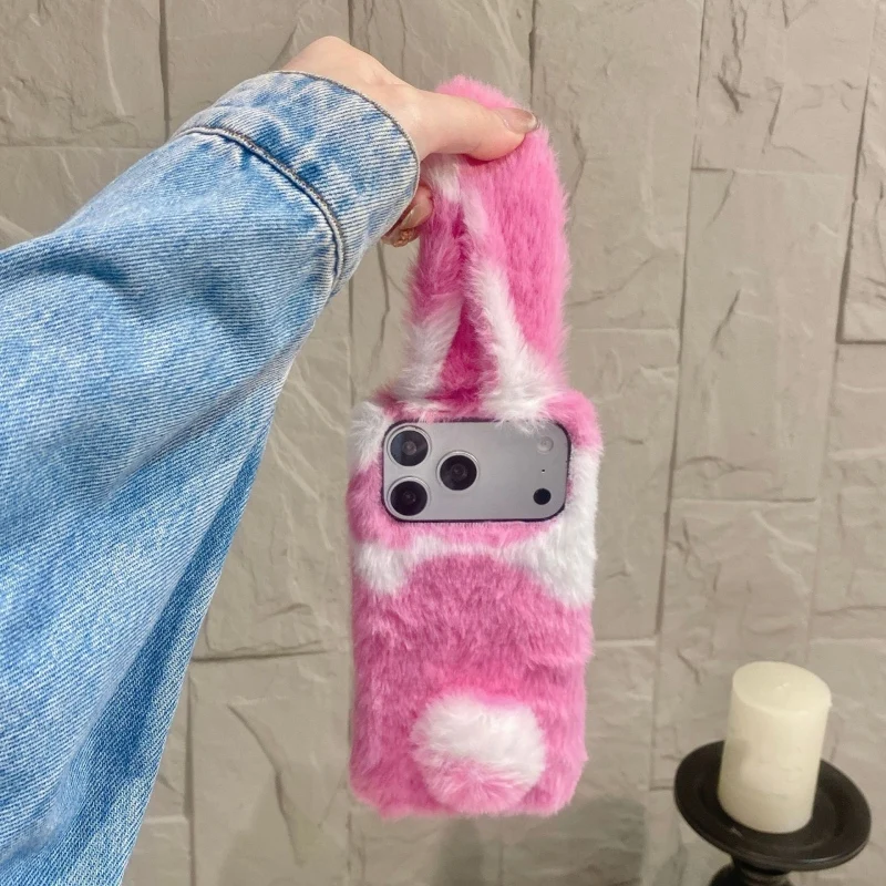 Cute Rabbit Design Fluffy Phone Cases for iPhone 17 16 15 14 13 12 11 Pro Max Women Nice Covers view 2