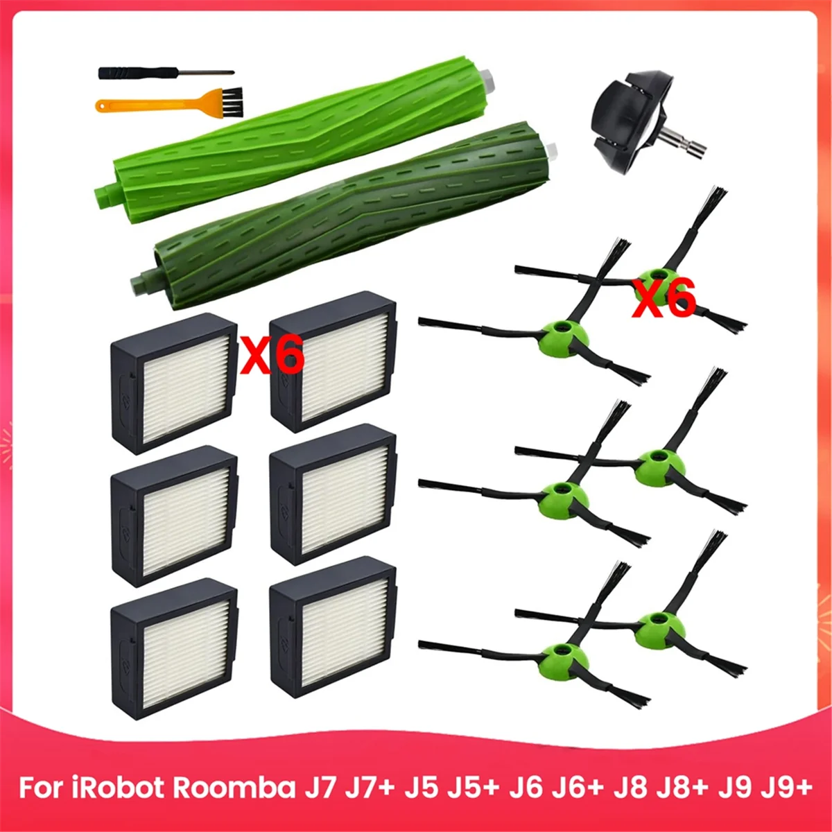FZFZ Per J7 J7+ J5 J5+ J6 J6+ J8 J8+ J9 J9+ Kit di accessori per aspirapolvere Spazzole laterali in gomma Filtri HEPA