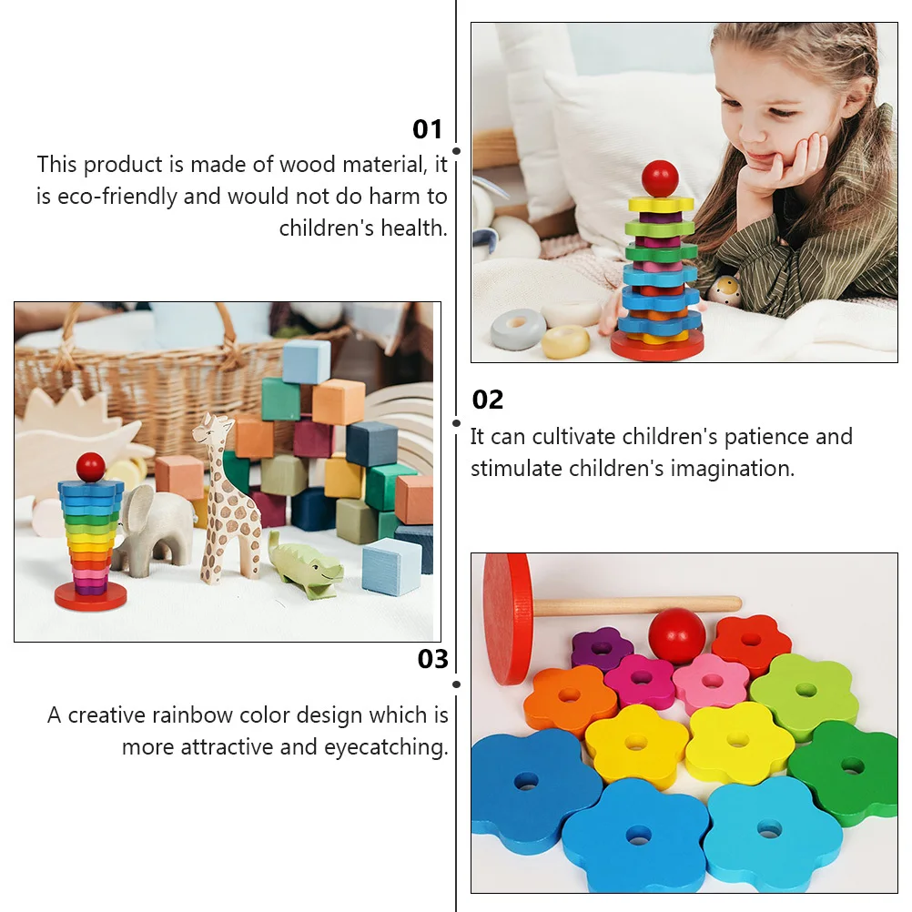 1 セット 1 セットのレインボースタッキング木製子供用スタッキングブロック教育玩具細かい運動能力の発達創造的なカラフルな