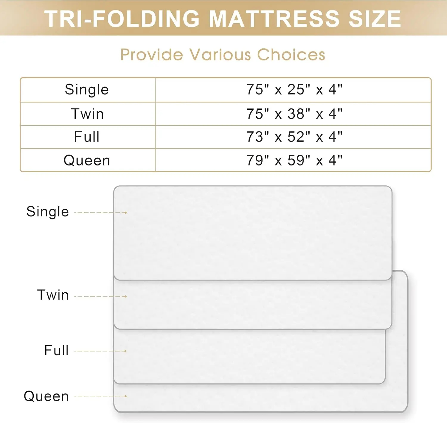 Folding Mattress, 4 Inch Memory Foam Tri-fold Mattress with Breathable & Washable Bamboo Fiber Fabric Cover, Foldable Floor