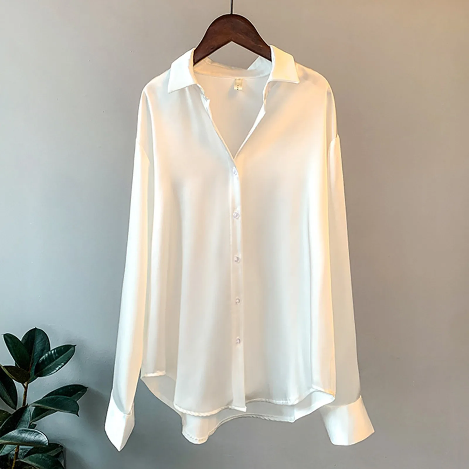 

Women Summer Satin Blouses Casual Loose Button Down Shirts Long Sleeve Solid Color Shirts Tops Plus Size Shirts For Women 2025