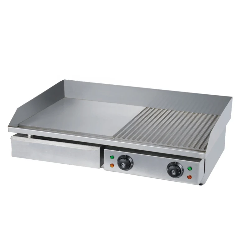 

XEOLEO Commercial Restaurant 4400W Electric Griddles Half Flat Plate Grills Stainless Steel Grooved Flat Top Griddle Grill