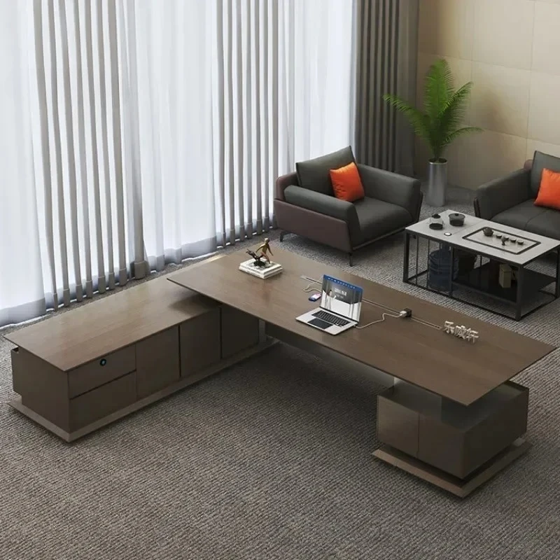 

General Manager Office Executive Computer Desks High-end Boss Work Desk with File Cabinet Luxury Modern Table and Chair Set p