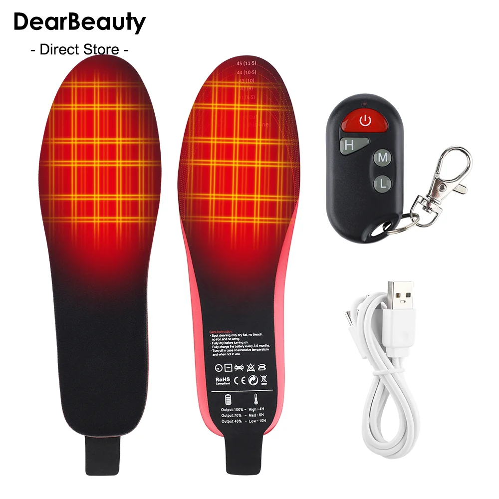 Rechargeable Heated Insoles with Remote 2100mA Electric Heating Insole for Winter Camping Foot Warm 3-speed Heating Shoe Insoles